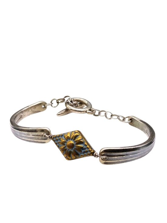 Jewelry - Vintage Community Silver Plate Utensil Bracelet, Upcycled Bangle with Floral